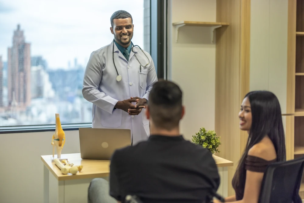 doctor talking to patients